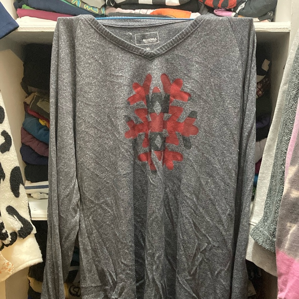 Gray Long Sleeve T-Shirt with Red Design